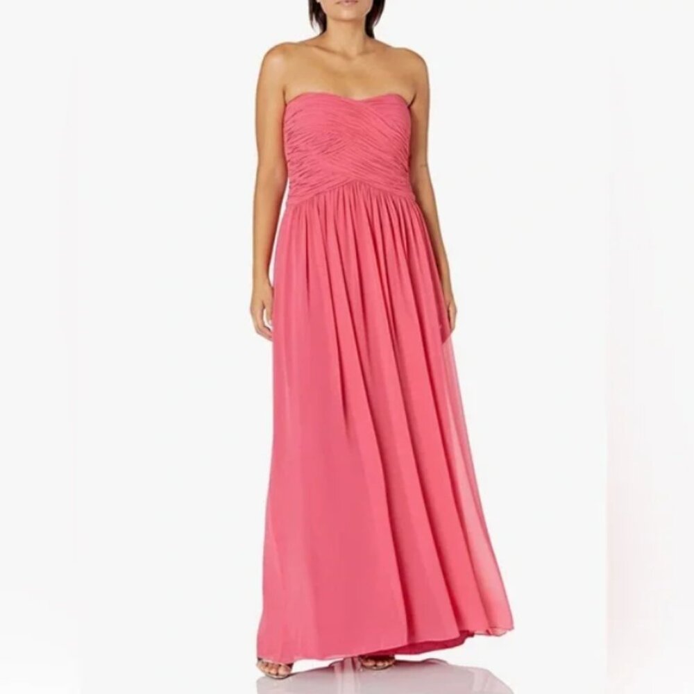 NWT Donna Morgan Stephanie Honeysuckle pink chiffon strapless formal dress 2